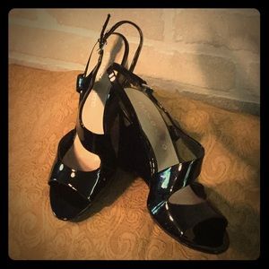Franco Sarto, Black Patent, Cut out Wedge - 8.5